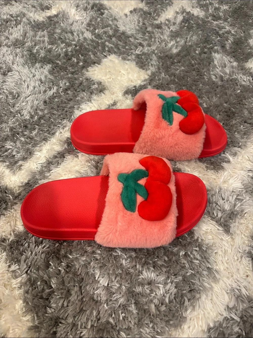 Target brand Kids Cherry Plush Slide Sandals/ slippers - girls large 4/5